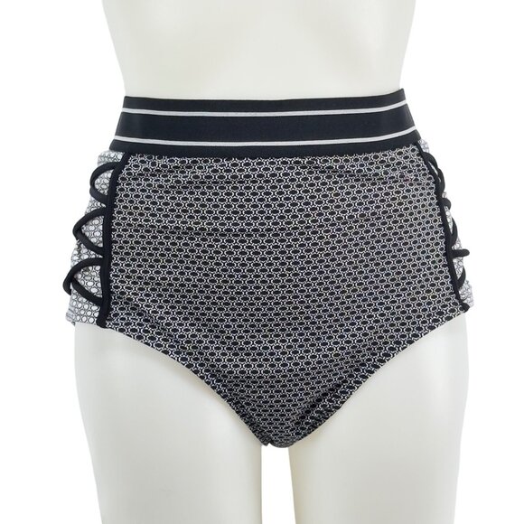 SWIM by CACIQUE Women's Swimsuit 2 Piece B&W High Waist & Neck Plus Size 28 - Picture 3 of 13